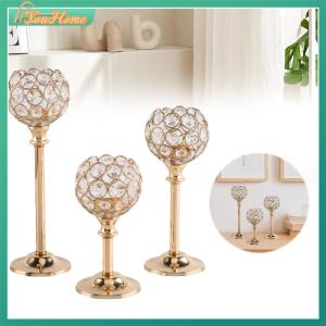 Vintage Style Metal Crystal Bowl Candelabras Set of 3 with Tall Votive Candle Holders for Romantic Ambiance