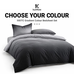 KUNFLOW Gradient Bedsheet Set | 980TC Soft Luxury Bedding | Two-Tone Ombre Design | Smooth Sleep Comfort