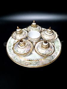 ชุดข้าวพระพุทธ  ขนาด ใหญ่ มุก ลายทอง ชุดถวายข้าว พระพุทธ ชุดข้าวพระ ถาดเส้นผ่าศูนย์กลาง 12.5 นิ้ว ชามกว้าง 3 นิ้ว