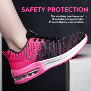 QINHUIZE Labor insurance shoes women steel toe anti-smashing and anti-stab safety shoes flying woven breathable work shoes