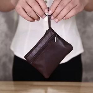 Genuine LeatherCoin Purse Small Wallet Men Women Brown Vintage Casual Credit Card Little Bag Zipper Pocket Key Bag NUPUGOO