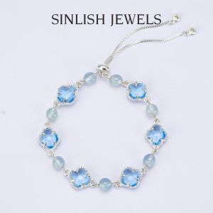 SINLISH Elegant Blue Crystal Bracelet Natural Crystal Fashion Jewelry
