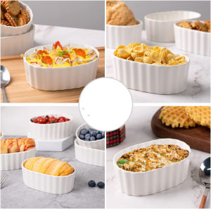 DAFIFY 4 Pcs Porcelain Ramekins Bowls for Baking Souffle Pudding Dessert Dishes 12cm