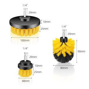 3pcs Nylon Drill Brush for Multi Surface Cleaning Tile Floor Glass Kitchen Car Fits Standard Drills