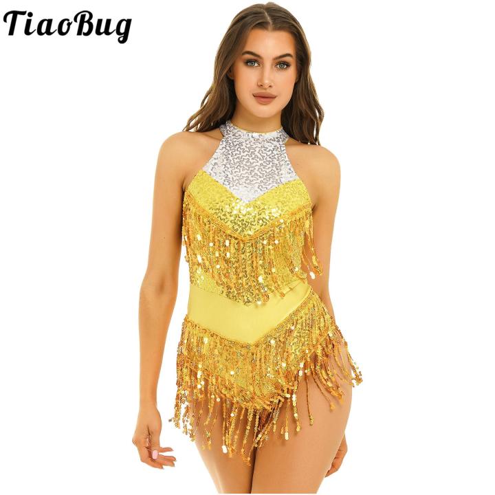 Sequin Latin Ballroom Dresses For Sale Women's Shiny Tassel