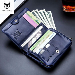 BULLCAPTAIN mens wallet leather RFID anti-theft brush multi-card slot coin bag