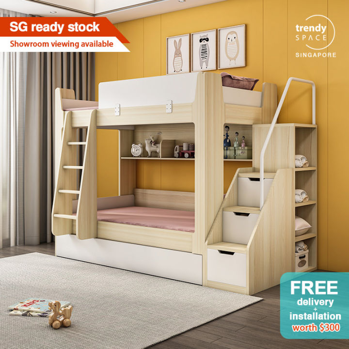 [SG Seller] Children bunk bed with pull out storage bed Kids bunk bed