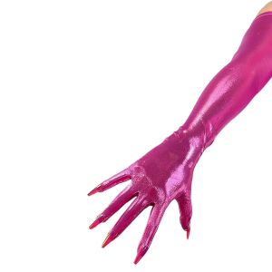 DooWay Holo Silver Metallic GLOVES with NAIL HOLOGRAPHIC Liquid Shine Extra Thin Elastic 70CM Long TECH Fashion Party Nail Glove