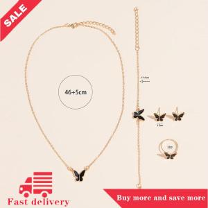 [COD] 5PCS Fashion Butterfly Pendants Necklace Earrings Ring Bracelet Sets For Women Jewelry Set Bridal Wedding Jewelry Gift