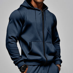 Mens Comfortable Fleece Hooded Sweatshirt Zipper Sports Shirt Long Sleeved Sweatshirt Autumn and Winter Season