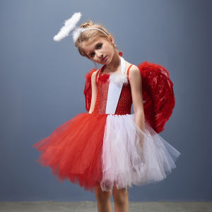 Girl Halloween Angel Devil Role Playing Costume kids Stage Performance Princess SkirtCosplay Tutu Skirt Mesh Fluffy Group
