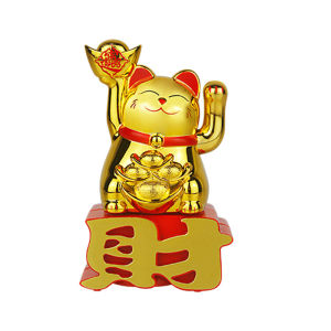 Patung Boneka Kucing Hoki Neko Lucky Cat Solar Pajangan Dashboard Sedang Maneki Neko Yuan Bao Rezeki Fu Uang Fortune Ukuran 83 dan 10 Cm