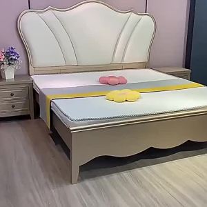 Solid Wood Bed Frame with Storage Simple Modern Minimalist King/ Queen Bed with Soft Cushion Princess Bed High  Storage Marriage Bed Master Bedroom Furniture