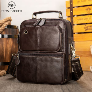 Royal Bagger Shoulder Sling Bag Crossbody Bags For Men Genuine Cow Leather New Fashion Sling Bag Cool Weave Handbag Business Casual