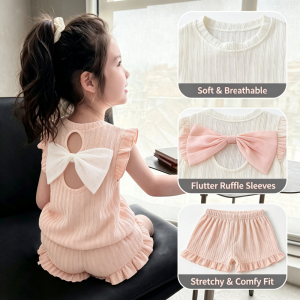 AILEBE Kids Sets Flying Sleeve Ruffle Top Loose Shorts Set Soft Breathable Polyester Summer Wear Cute Decor With Matching Shorts Pambahay OOTD For Baby Girls 1-8 Years