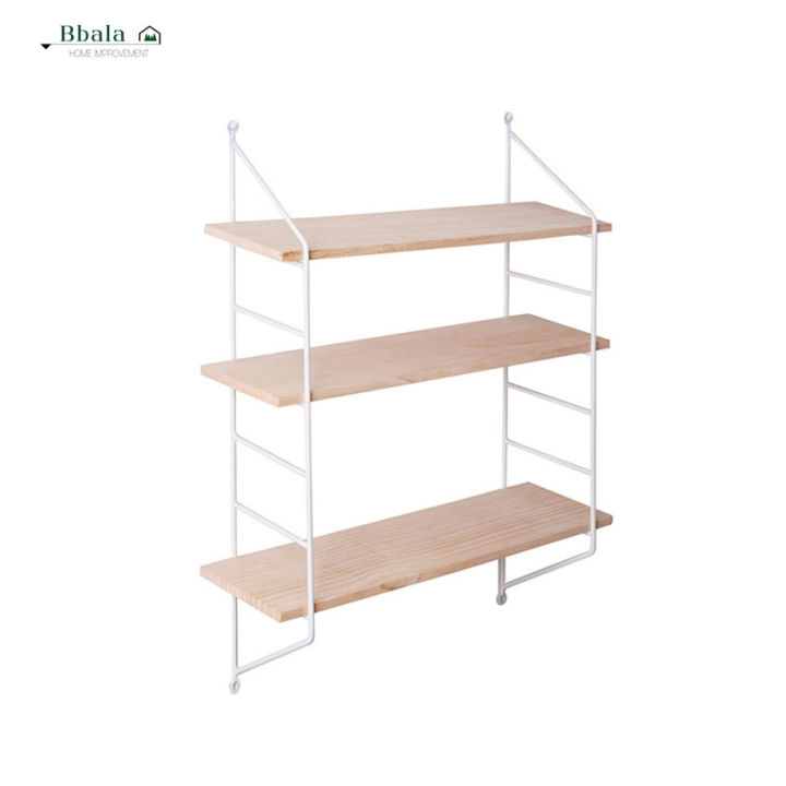Modern Industrial Metal and pine Wood Adjustable Wall Mounted 3Tier