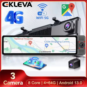 EKLEVA 12 Inch Mirror Dash Cam Dual Lens FHD 1080P 4G Android 13/8.1 Stream Media Car Rearview Mirror Bluetooth Camera Car DVR ADAS Night Vision WiFi Nav GPS Dash Cam