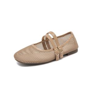 YOTO Womens Mesh Double-Strap Ballet Doll Shoes Soft Leather Sole Comfortable Lightweight Flat Shoes