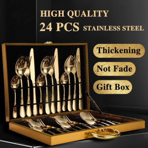 Thickened 24 Piece Cutlery Set Gold/Rose Gold Gift Box With Stainless Knife Spoon and Fork cutlery organizer stainless cutlery set Flatware Gift Boxed High-Grade Mirror Polishing Dinnerware Stainless Steel Cutlery Knife Fork Spoon Tableware Utensil