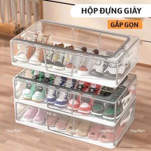 Hộp đựng giày PVC Hộp đựng giày trong suốt khung thép chống thấm nước có thể gập lại chống bụi hiệu quả