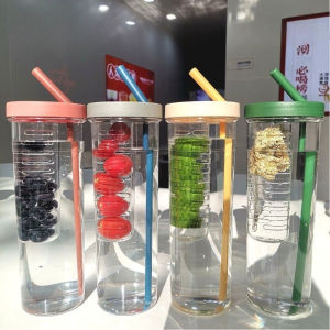 700ML Large Capacity Korean Version of Simple Plastic Water Cup Folding Straw Filter Lemon Cup
