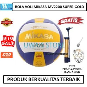 BEST SELLER ! Bola Voli Volly MIKASA MV2200 SUPER GOLD Gratis Pompa - Bola Volley - Bola Volley Original - Bola Voli Dewasa - Bola Voli berkualitas