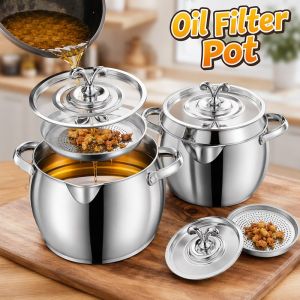 Tulip Home Furnishings Store Stainless Steel Oil Filter Pot Durable Large Capacity Leakproof Kitchen Storage With Lid Strainer For Cooking Frying Oil Grease Keeper