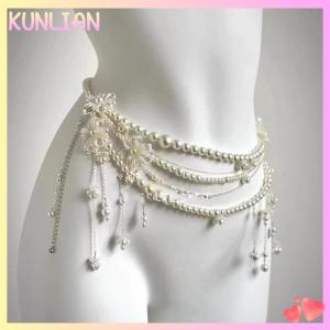 [KUNLIAN] Fashionable Multi-layer Flower Tassel Waist Chain Retro Pearl Waist Chain For Women Girls Body Chain Clothing Accessories Gifts