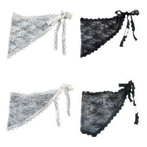 Women Aesthetic Flower Lace Triangular Layering Mini Apron Skirt Tie Side Covering Sarong Scarf Irregular Wrap Skirt