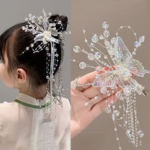 2 Styles Super Fairy Butterfly Tassel Hair Clip Girls Kids with Chain Rhinestones Crystal Princess Elegant Bridal Wedding Dress Wedding Headdress Sweet Look