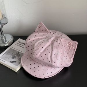 TANTUANG Chấm bi Mũ Beret Tai Mèo Ngôi sao Nơ Mũ lưỡi trai báo chí  Có thể điều chỉnh Mũ Beret Denim Ngoài trời