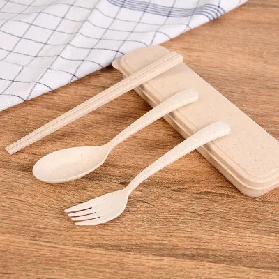 Reusable Wheat Straw Cutlery Set Spoon Chopsticks and Fork for Childrens Day Gifts Goodie Bag