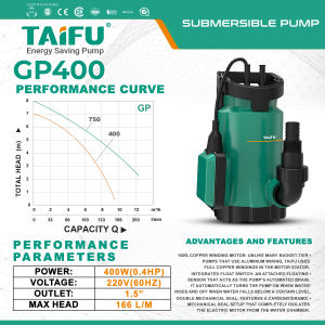 TAIFU Submersible Water Pump - 400W & 750W Inlet Float Switch Suction GP400 0.4HP GP750 1.0HP