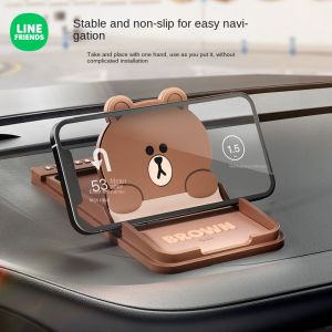 (3 IN 1)100% Authentic Line Friends Multifunctional Mobile Phone Holder Car Phone Number Display Plate Car Mounts Parking Mobile Phone Number Plate Parking Sign Birthday Gift Car Accessories LFB153