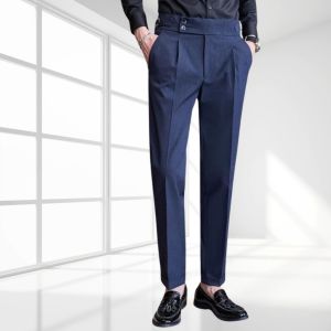 Quần âu nam GOZIN cạp cao Sidetab 2 khuy baggy ống suông lưng cao công sở cao cấp -JA32