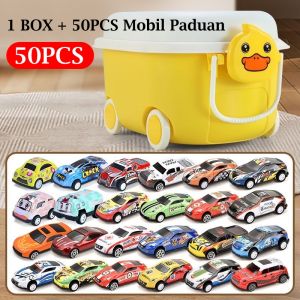 Set Mobil Mainan Mini Anak Pull-Back untuk Anak 50pcs Mix Colorfull Racing Car Mainan Anak Laki Laki