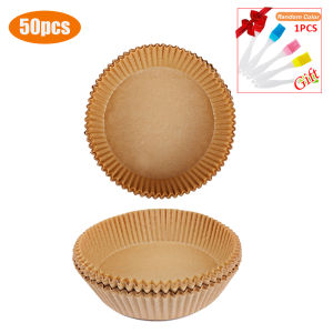 YESPERY [1pcs Oil Brush Free] 50pcs Air Fryer Paper Chips Fried Chicken Disposable Parchment Paper Nonstick Steamer Baking Liner Paper