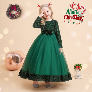 MQATZ Autumn Winter Christmas Dress Princess Dress for Girls Kids Party Long Sleeve Sequined Gown Children New Years Costumes SD079