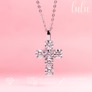 Lulu Moissanite Jewelry - Perhiasan Wanita Kalung Salib Permata Moissanite 1 Carat Lapis Emas 18K - Cross Moissanite Necklace 3CT Sertifikat GRA