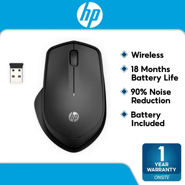 HP 280 2.4Ghz Wireless Silent Mouse - Ergonomic Right-Handed Design, 18 Month Battery Life , Far Quieter Clicks