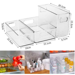 Stackable Fridge Food Box Acrylic Refrigerator Storage Bin with Handle Clear Plastic Pantry Food Freezer Bedroom Organizer Tool