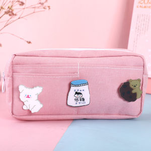 Ins Badge Pencil Case Korean Pencil Box Cute Large Capacity Pencil Box For Girl ( Free Three Random Badges ）