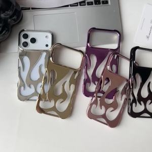Luxury 3D Flame Blaze Plating Phone Case for iPhone 11 12 13 14 15 16 17 Pro Max Plus 17Air 17Pro Hollow out shockproof Cover