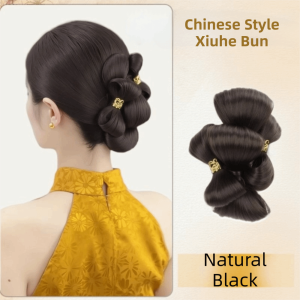 SUTONGXUE Ngọt ngào Búi tóc giả tổng hợp Tự nhiên Thanh lịch Cô dâu Trung Quốc búi tóc Mềm mại Áo dài Mũ tóc hình đầu hoa dành cho phụ nữ