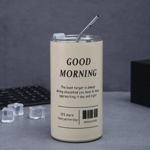 600ml Ice Coffee Cup With Straw Stainless Steel Large Capacity Creative Coffee Cup