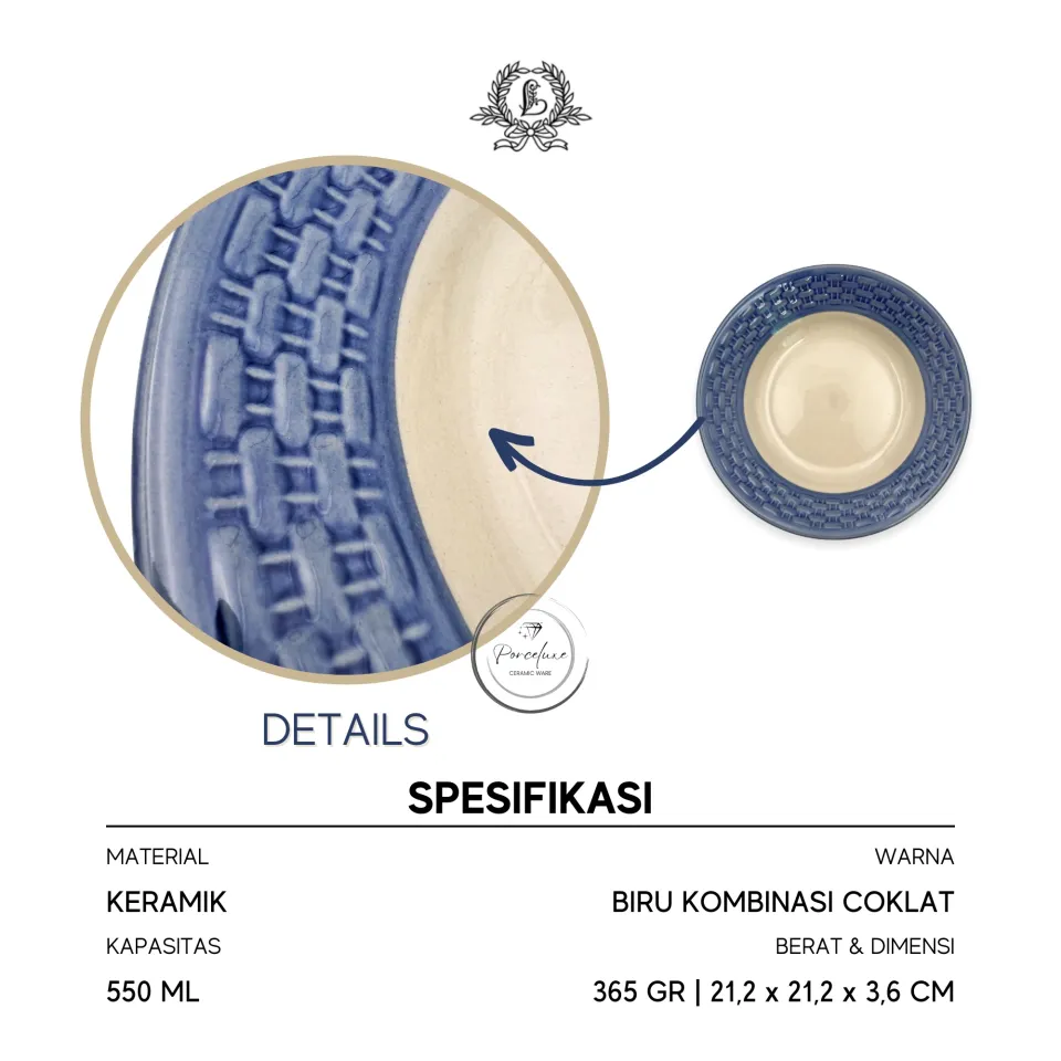 Piring Keramik Merk Lucky Elegant Swan Series Woven Biru Inchi