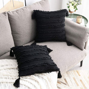 Double-sided Striped Throw Pillow Case Square Boho Cushion Cover with Tassels Decorative Macrame Pillow Cover for Sofa Bed Couch Chair Bohemian Home Decor