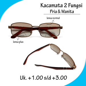 Kacamata PLUS 2 in 1 DOUBLE FOKUS BISA untuk Baca dan Normal 2FUNGSI /Kacamata Plus / Kacamata Rabun Dekat Lensa Coklat Frame Besi Ada Nosepad - FLASH SALE KACAMATA PLUS