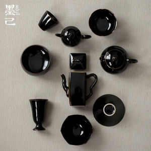 墨己乌金黑釉陶瓷茶具茶壶手执壶茶杯品茗杯家用酱色文人器合集