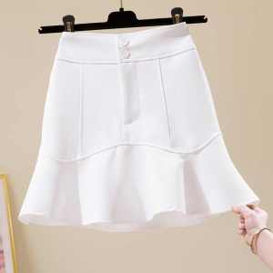 Large-size Skirt For Women High-waisted Ruffled Fishtail Skirt Slim A-word Hip Skirt High Waisted A-line Fish Tail Half Skirt For Women In Summer White Korean Style Short Skirt With Design Sense Suit With Ruffle Edge Skirt